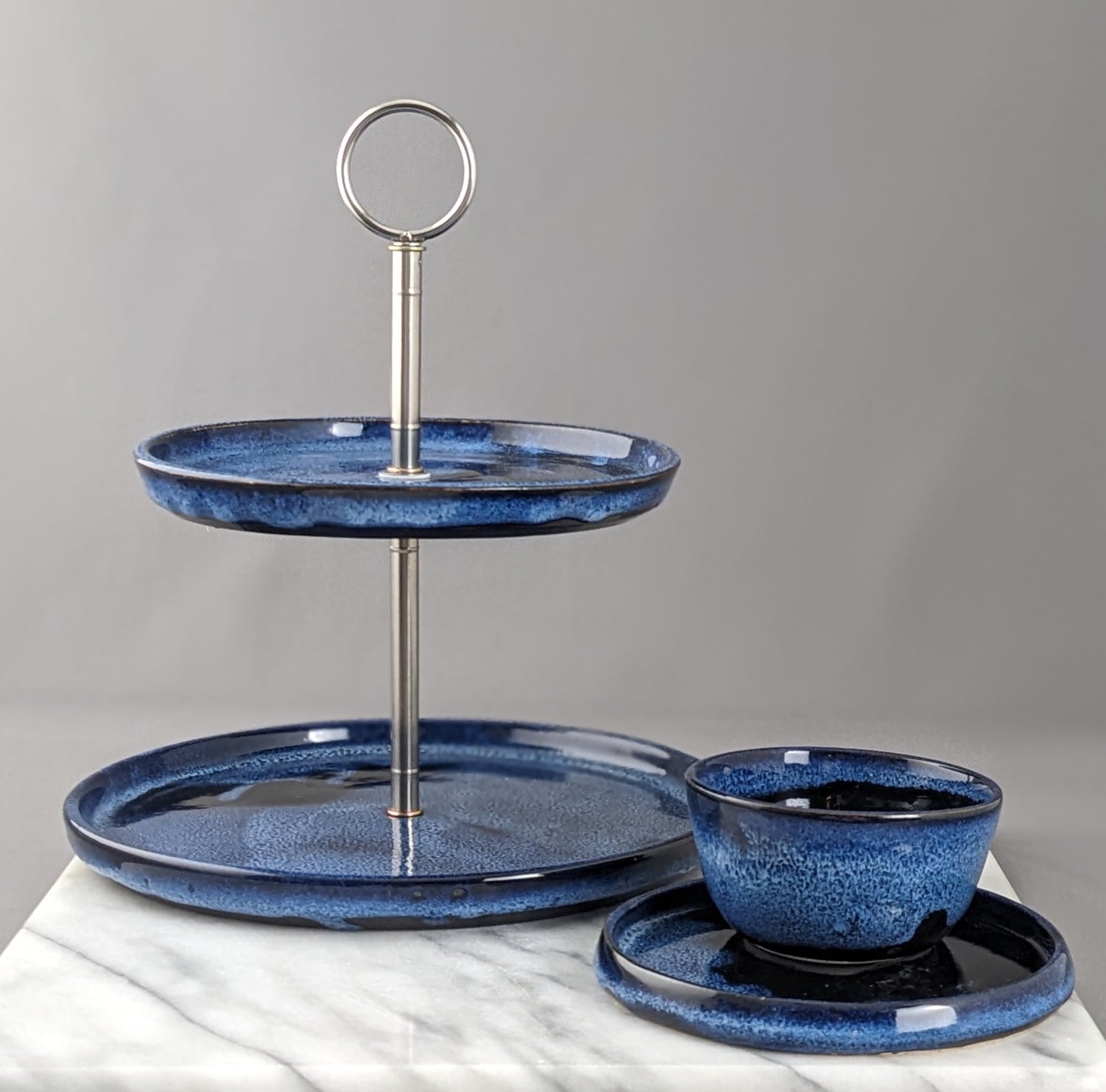 Blue Two-Tier Serving Stand