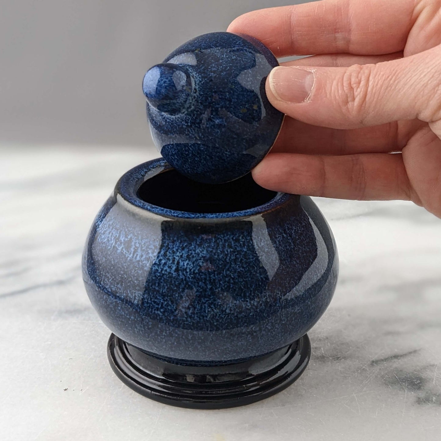 Curvy Ceramic Jar in Blue & Black