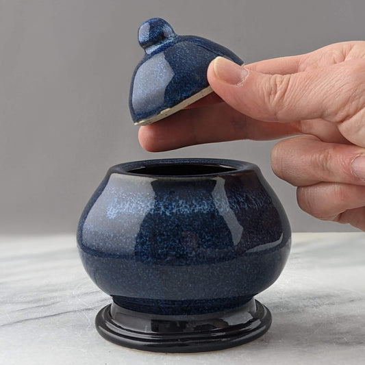 Curvy Ceramic Jar in Blue & Black