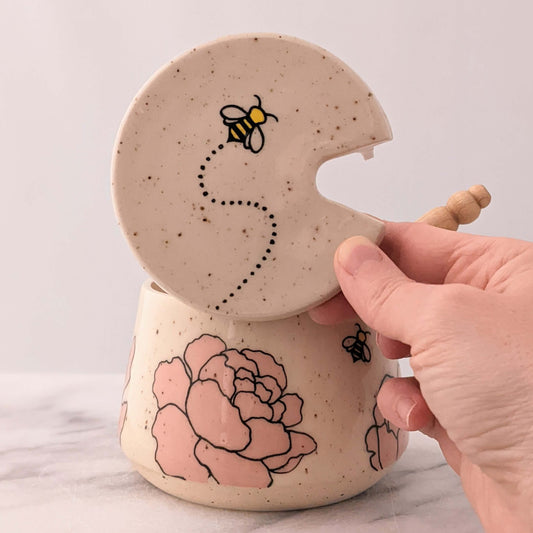 Honey Jar #2 with Peonies & Bees