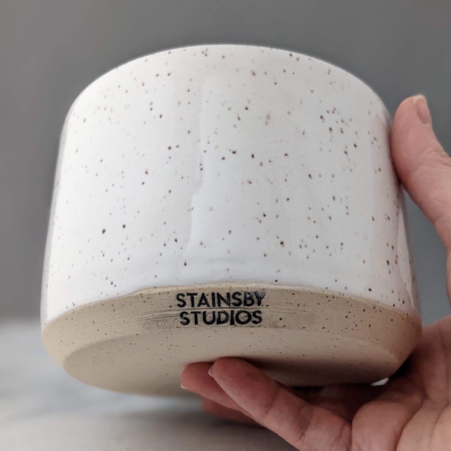 Small Speckled White Ceramic Planter