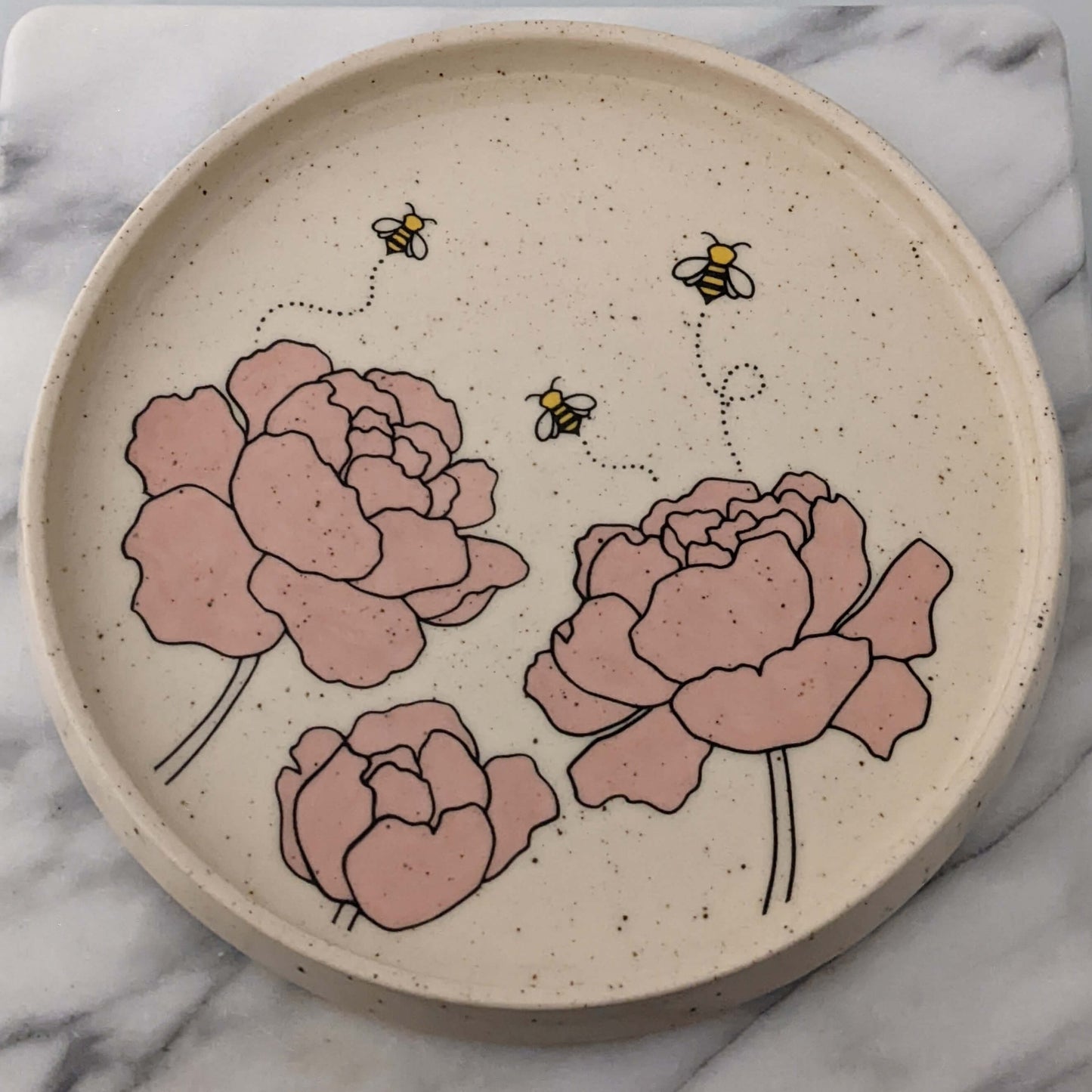 Peonies & Bees Ceramic Tray