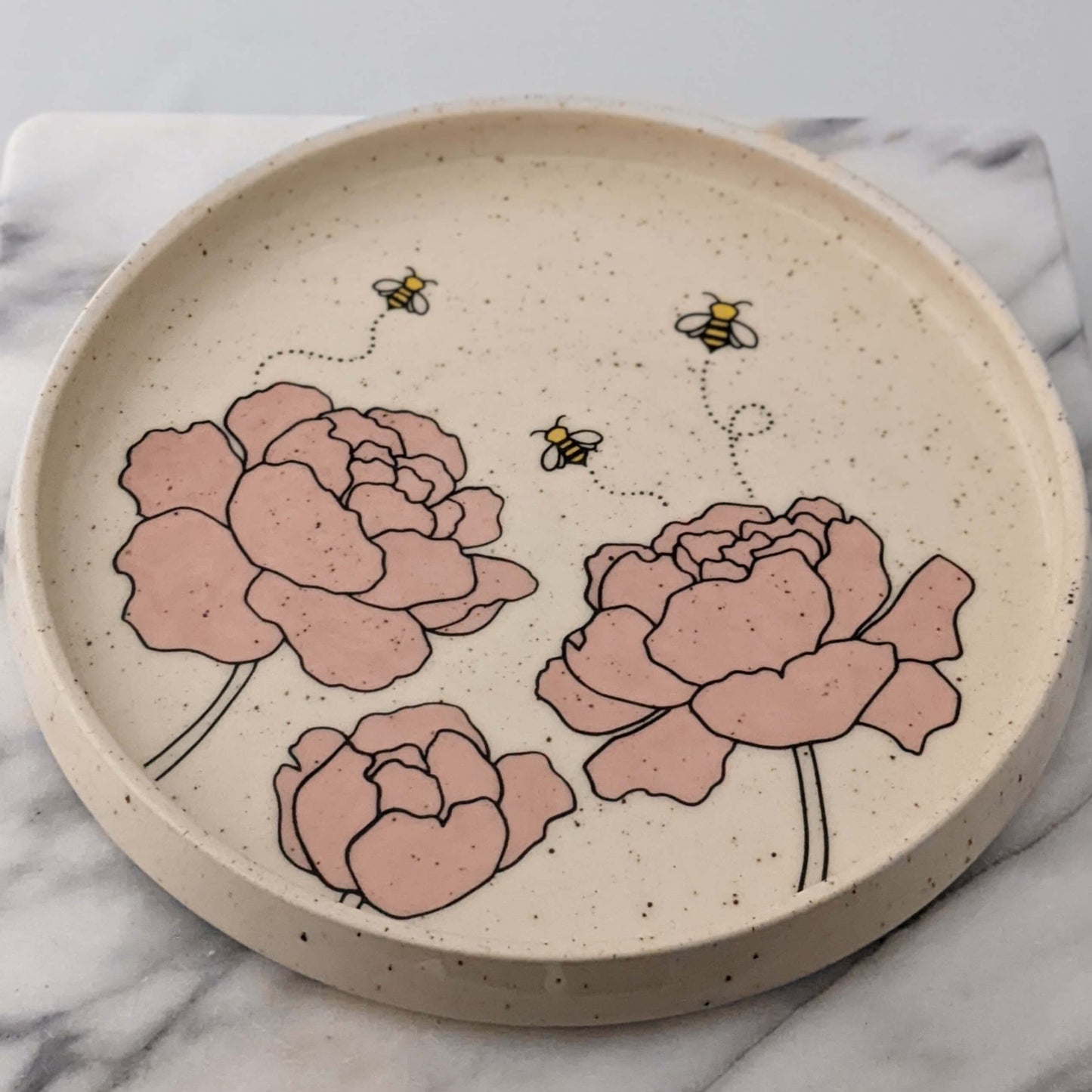 Peonies & Bees Ceramic Tray