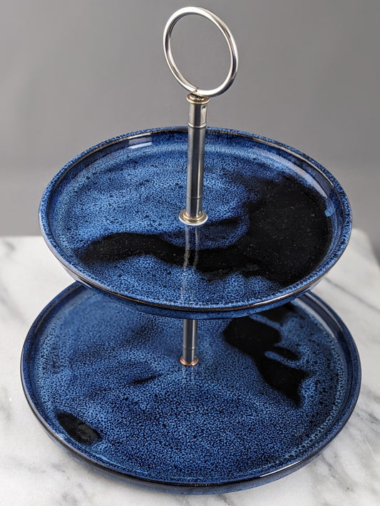 Blue Two-Tier Serving Stand