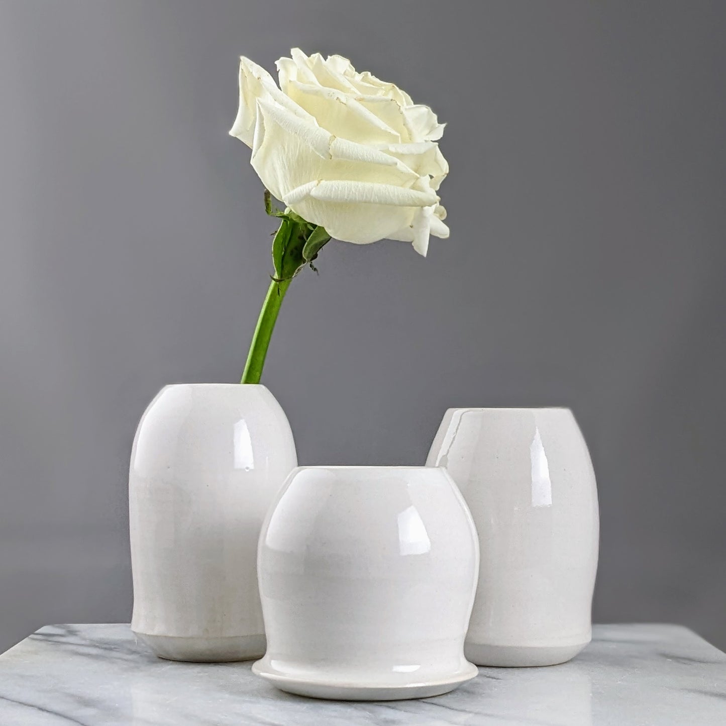 One-of-a-Kind White Vase Trio