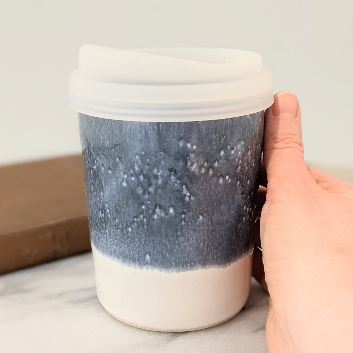 Blue Grey & White Travel Mug