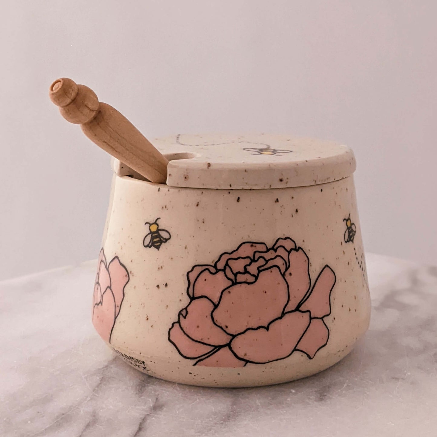 Honey Jar #2 with Peonies & Bees