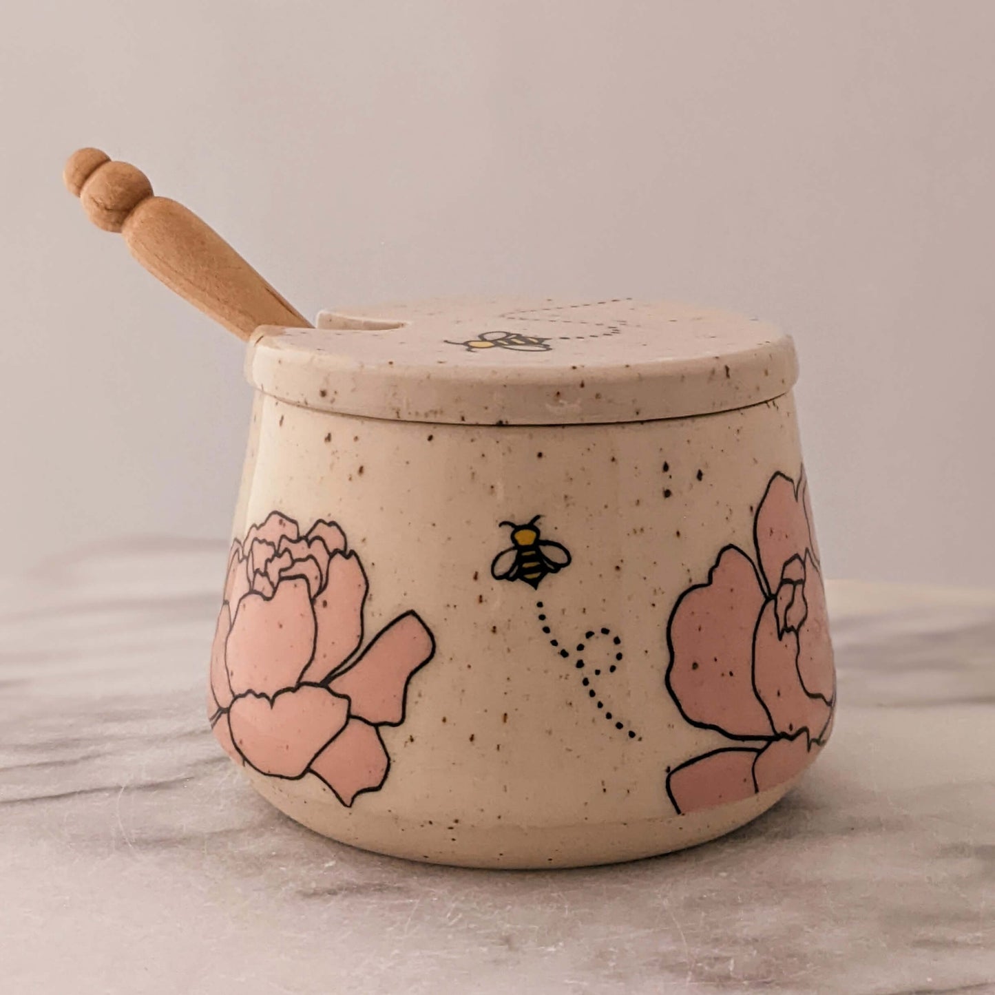 Honey Jar #2 with Peonies & Bees