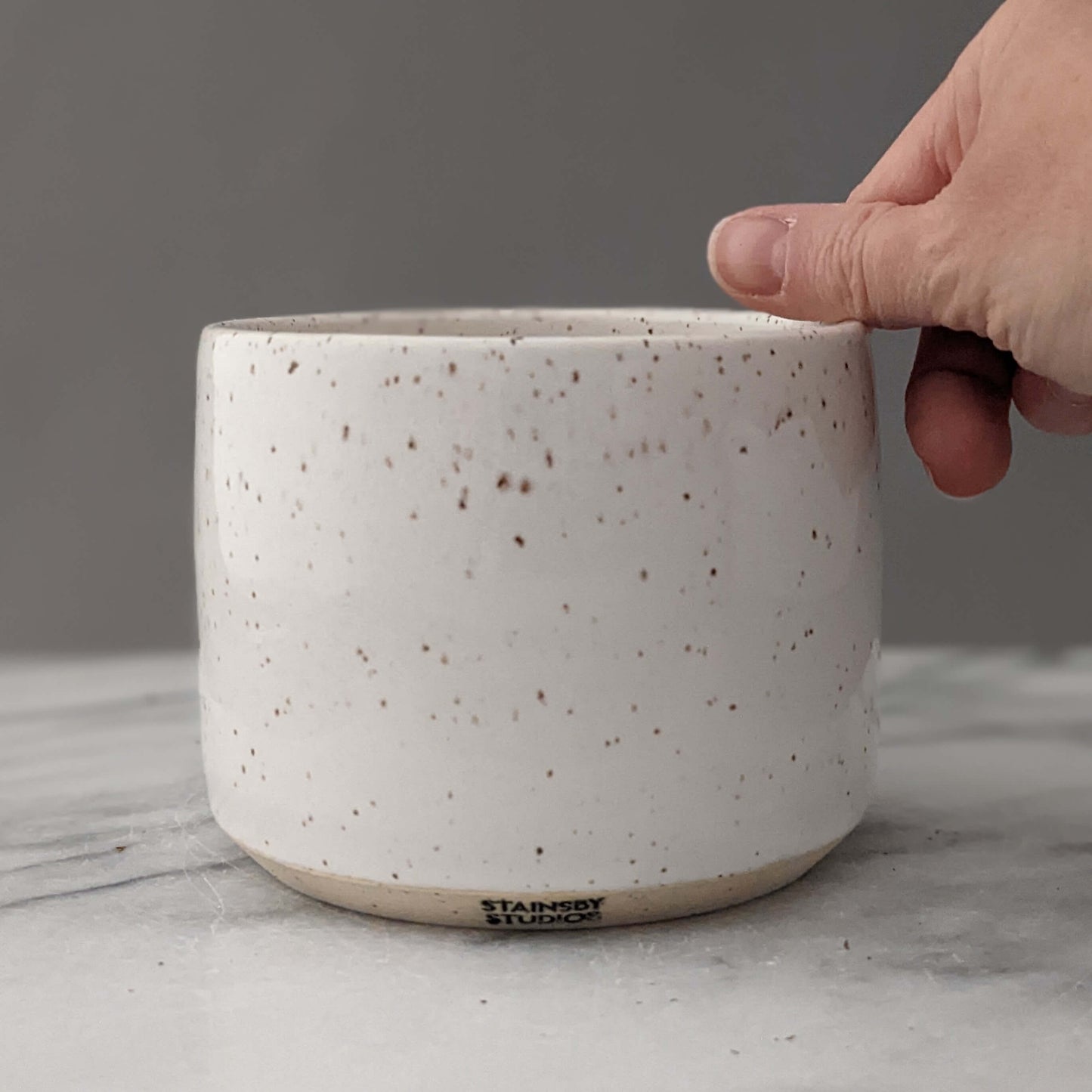 Small Speckled White Ceramic Planter