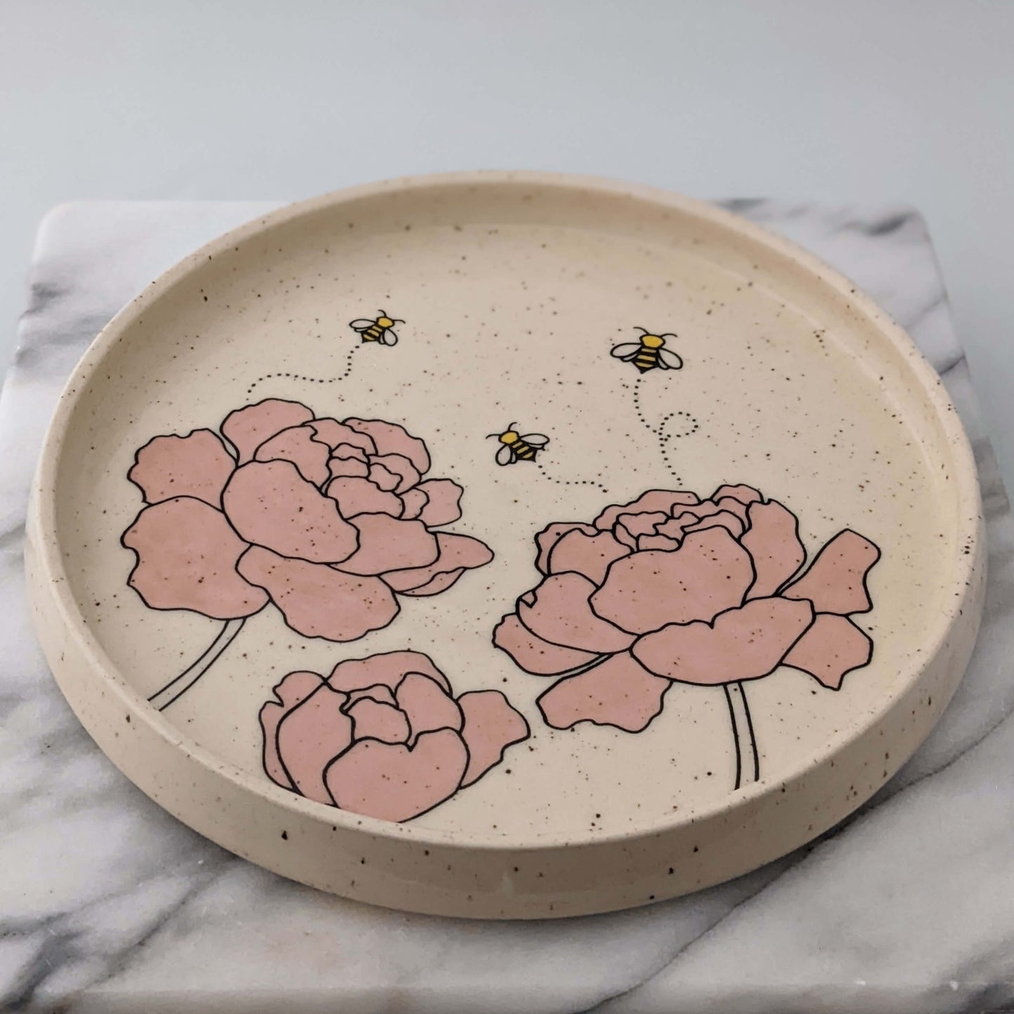 Peonies & Bees Ceramic Tray