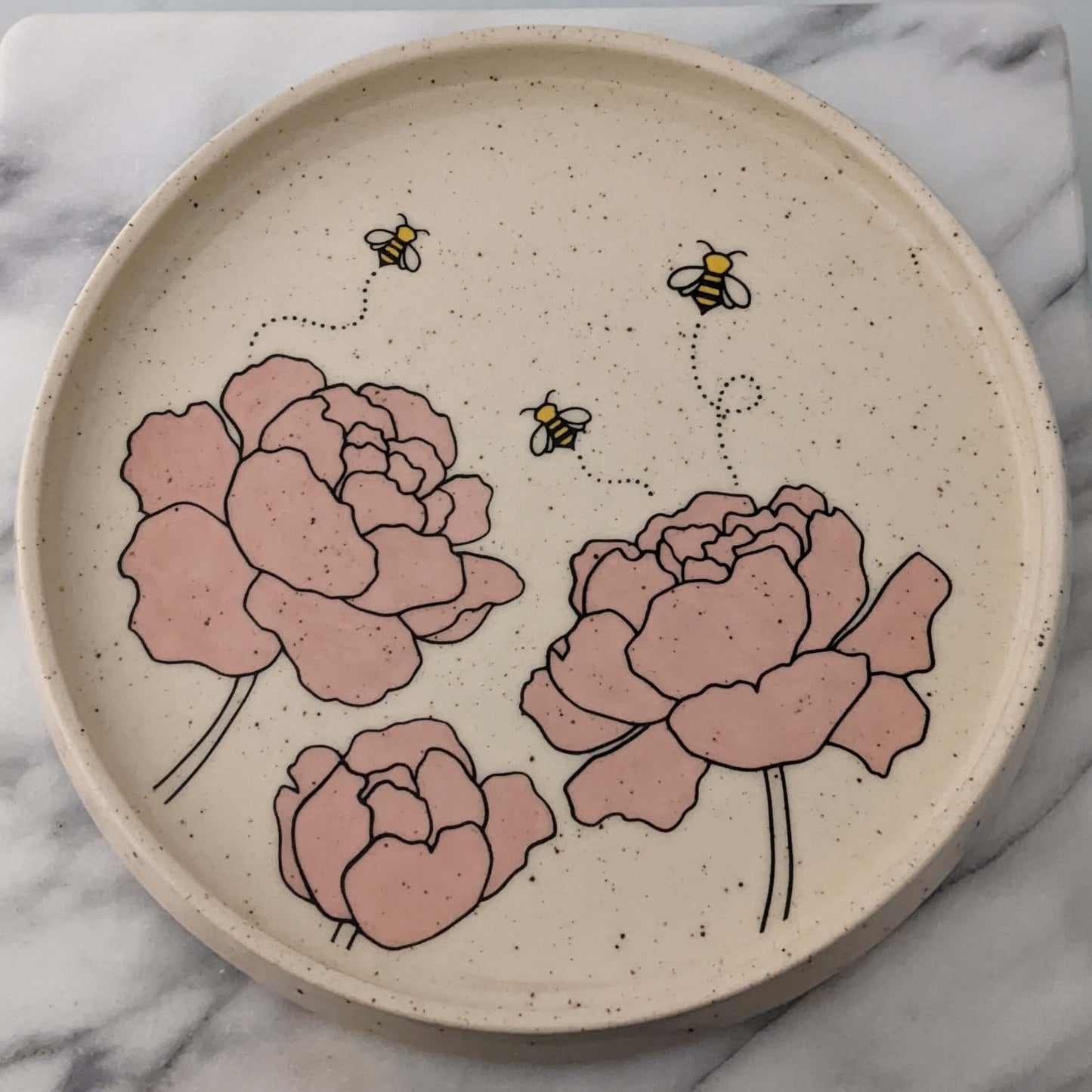 Peonies & Bees Ceramic Tray